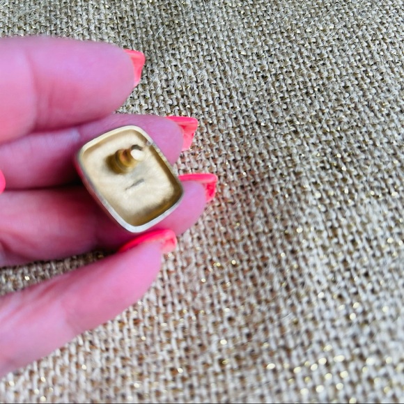 MONET | Y2K Signed Vintage Gold Tone Cobalt Blue Cabochon Pierced Earrings - Picture 6 of 6